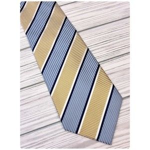 Geoffrey Beene Silk Tie Yellow Blue Geometric Stripe Mens Suit Necktie. Nice EUC